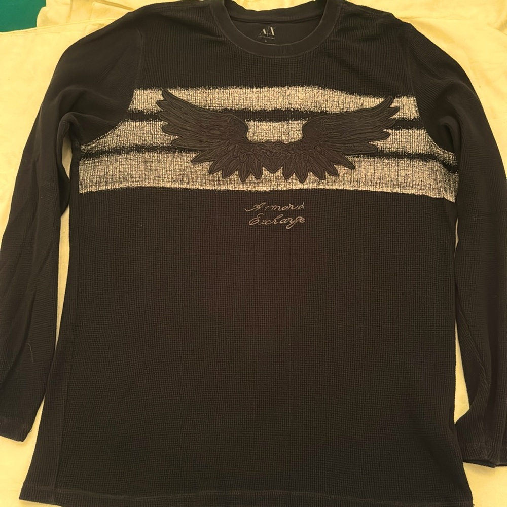Black A/X Armani Exchange long sleeve shirt with wings decor on front (mlb)
